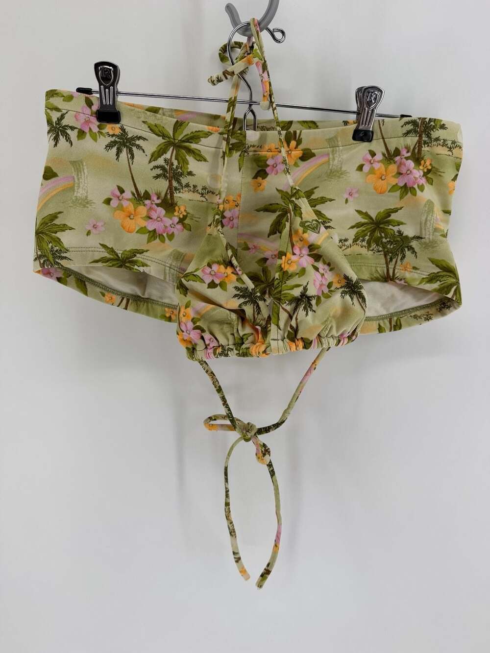 Vintage Roxy Quiksilver Green Tropical Floral Bikini Set and Boy Shorts